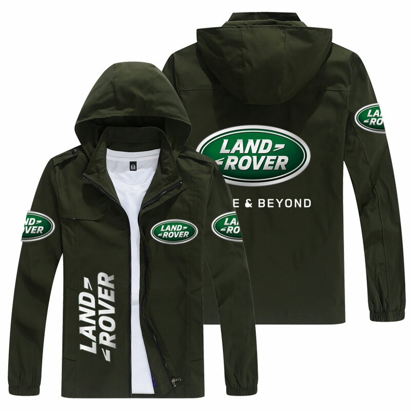 Primavera e outono land rover logotipo com capuz jaqueta masculina moda harajuku bombardeiro jaqueta casual blusão ao ar livre