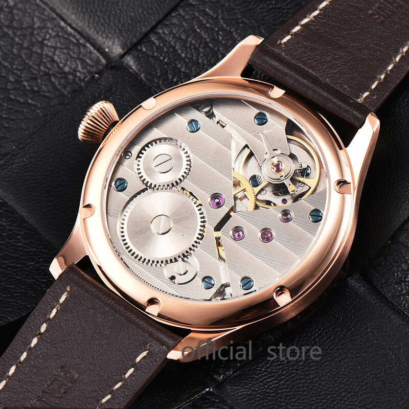 Parnis-Reloj de pulsera para hombre, pulsera mecánica con correa de cuero, 17 joyas, 44mm, oro rosa, 2022