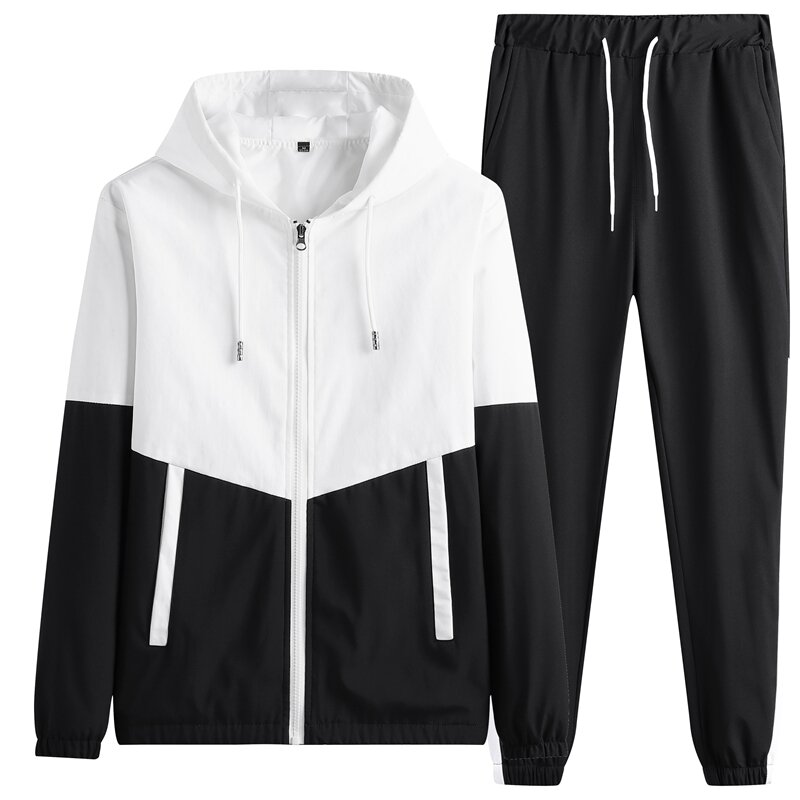 New Spring Men Casual Sets Mens Joggers Hooded Tracksuit Sportswear Jackets+Pants 2 Piece Sets Hip Hop Running Sports Suit 5XL