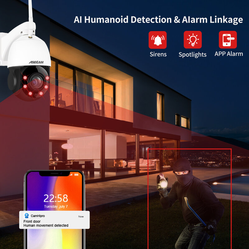 8MP 4K PTZ telecamera IP Wifi esterno umano AI Auto Tracking 30x Zoom POE Onvif CCTV Dome P2P telecamera di sicurezza Audio Camhi