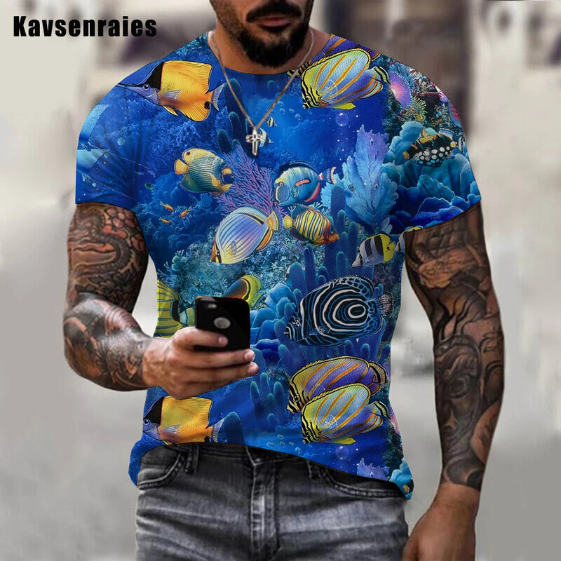 Wysoka jakość z motywem ryb świata podwodnego projekt 3D T-shirt z nadrukiem mężczyźni kobiety moda Casual odzież typu Streetwear z krótkim rękawem swetry typu oversize