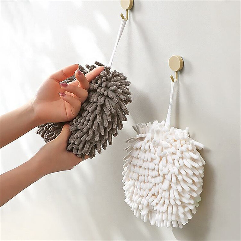 Toalha de mão macia seca rápida microfibra super absorvente esponja de pelúcia limpe a bola de toalha de mão do banheiro da cozinha em casa com laços de suspensão