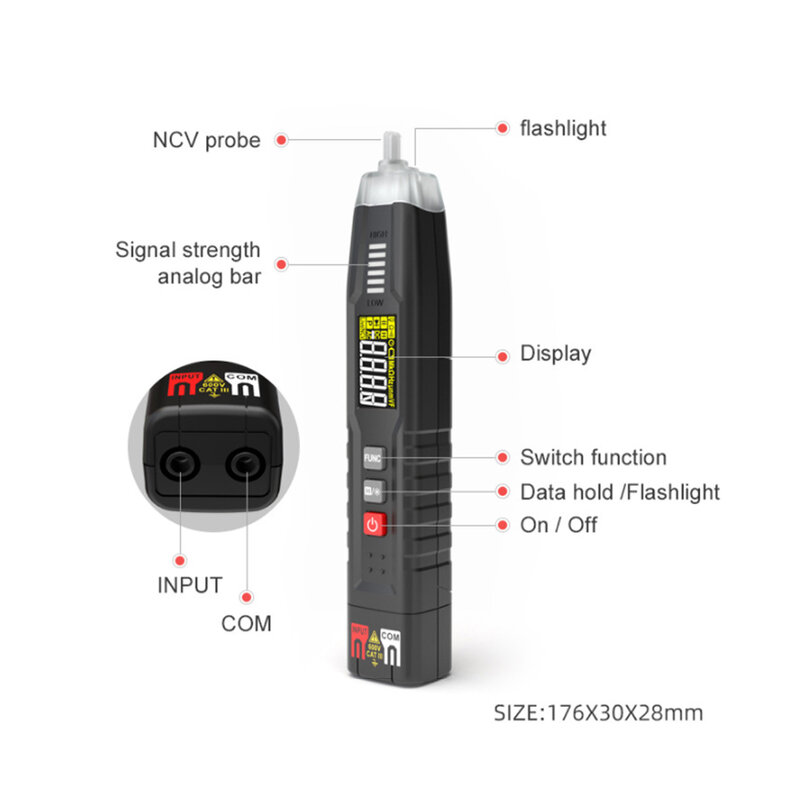 Pen Type Digital Multimeter DC AC Voltage Tester NCV Resistance Capacitance Diode Live Line Tester Tool Auto Ranging Multimeter