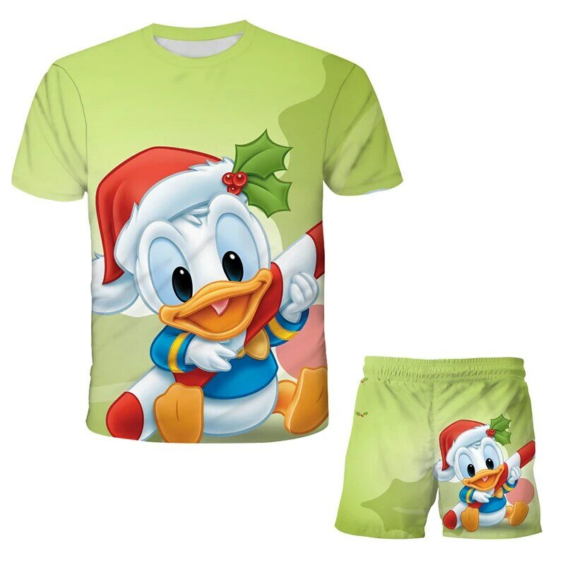 3D Disney's Lilo & Stitch Print T-shirt Set for Boys and Girls,The Latest Summer 2022 Donald Duck for Kids Outfits,Suit for Teen