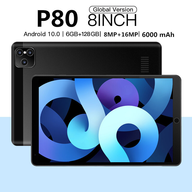 Tablette pc de 8 pouces P80, avec Android 10, 6 go de RAM, 128 go de ROM, 10 cœurs, GPS, WIFI, classe en ligne, double appel téléphonique