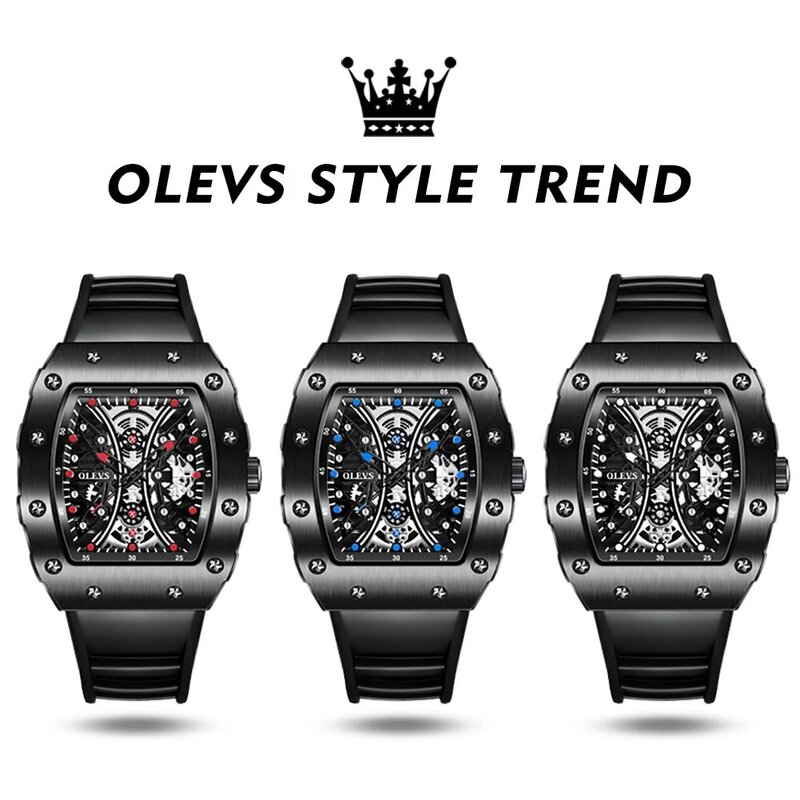 Olevs Quartz Sport Horloges Voor Mannen Trendy Luxe Waterdichte Rubberen Band Mannen Horloges