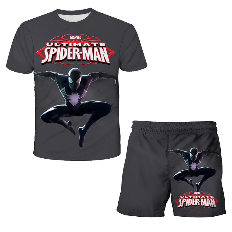 Camisetas de superhéroes de Marvel para niños, conjuntos de 2 piezas, ropa de Spiderman de dibujos animados, traje deportivo para bebés, 4-14