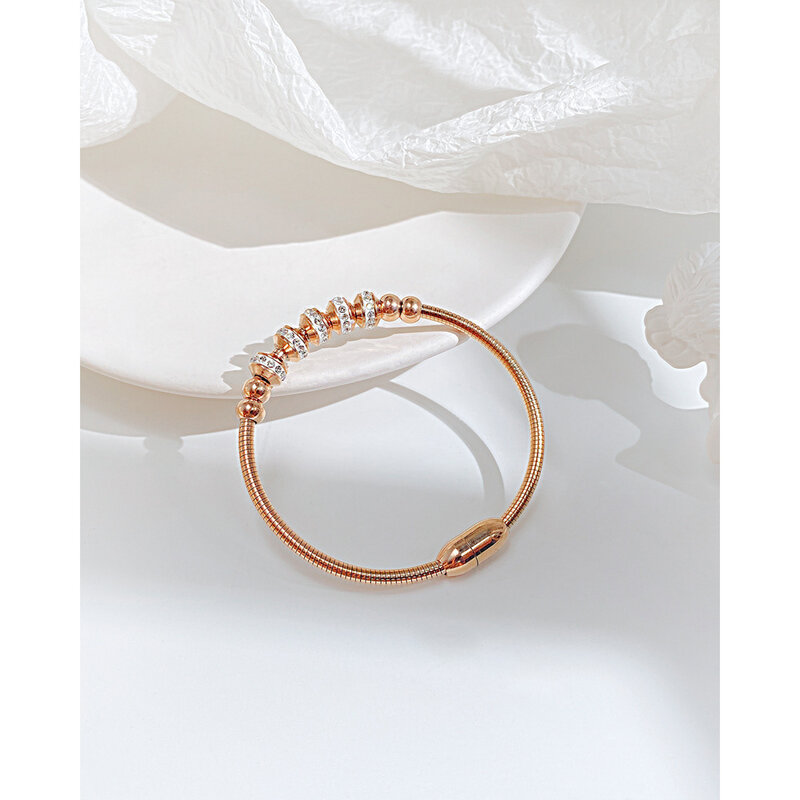 Summer Ins Style Titanium Steel Round Bead Bracelet Trend Fashion Zircon Magnetic Buckle Bangles Jewelry Bracelets for Women