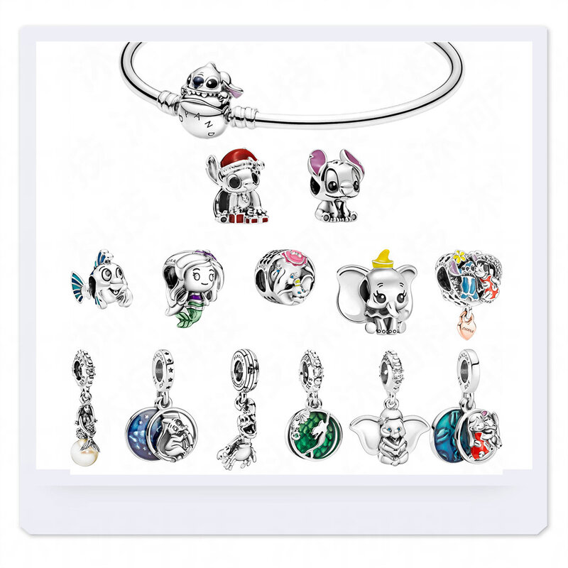 2022 New Arrival Fit Pandora Charms Jewelry Bracelet Sterling Silver Beads Cinderella Dumbo Stitch DIY Women Gift Set Wholesale