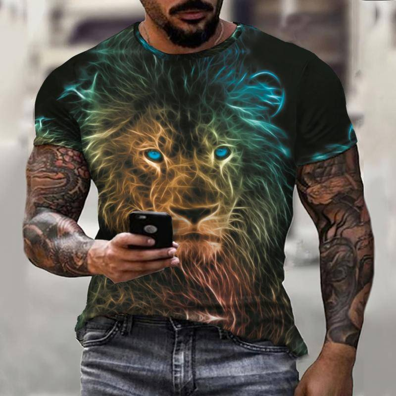 Prairie cross fun leão rei verão colorido casual camiseta masculina 3d moda impressão de rua masculina topo manga curta