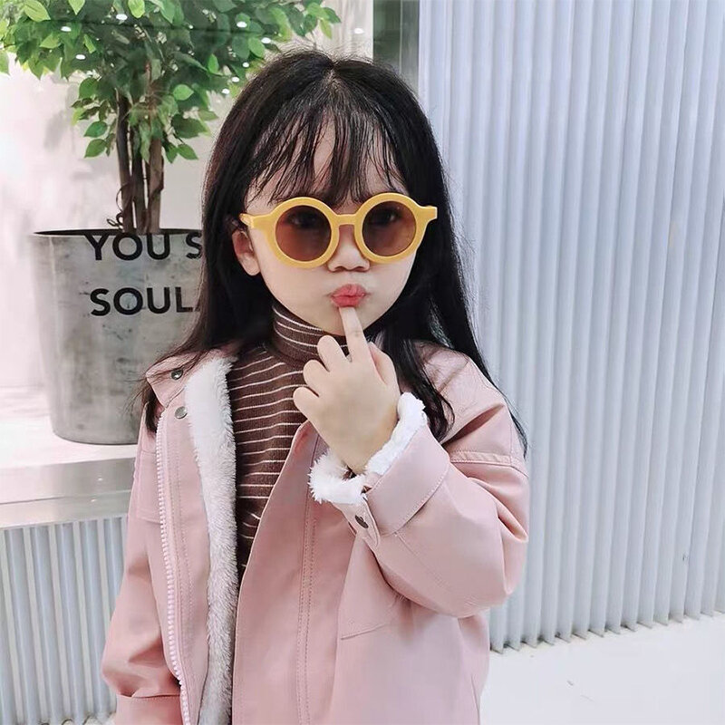 Crianças nova moda óculos de sol infantil retro cor sólida ultravioleta-prova redonda conveniência óculos para crianças