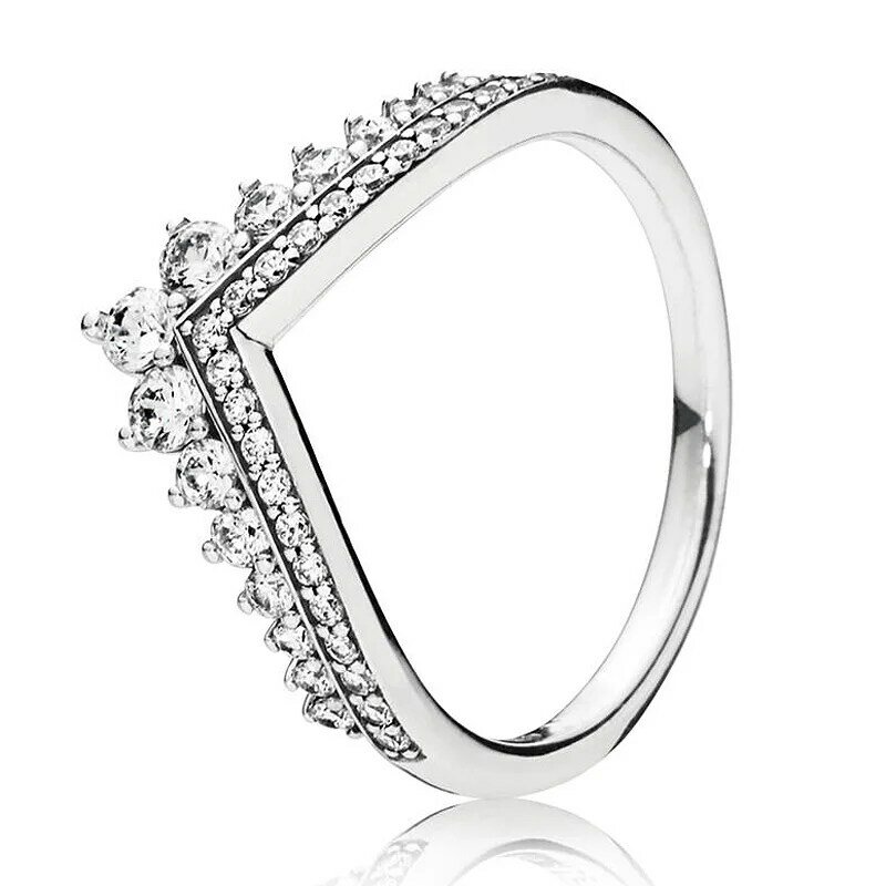 925 Sterling Cincin Perak Pave Logo Tanda Tangan Lingkaran Hati Halo Putri Wishbone Cincin Busur untuk Wanita Hadiah Mode Perhiasan