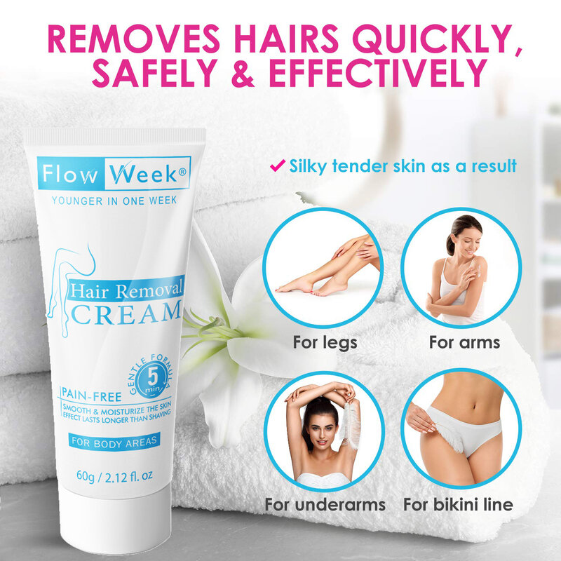 FlowWeek-Crema de depilación indolora para hombres y mujeres, cuidado de la piel, potente depilación de belleza, axilas, cuerpo privado, piernas