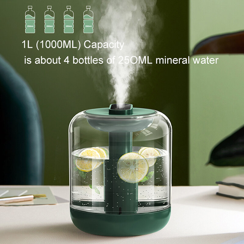 1000ML Air Humidifier 2000 MAh Aroma Diffuser น้ำมันหอมระเหย7สีไฟ Cool Mist สามารถเพิ่มดอกไม้ผลไม้