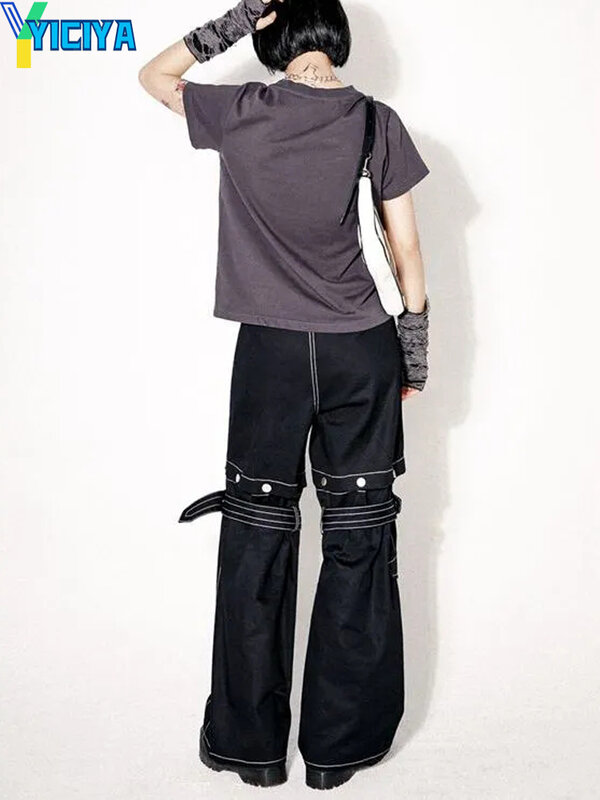 YICIYA spodnie JEAN talia Y2K kobieta odpinane dżinsy z prostymi nogawkami Retro spodnie szerokie nogawki Cargo spodnie spodnie dla kobiet 2022 lato