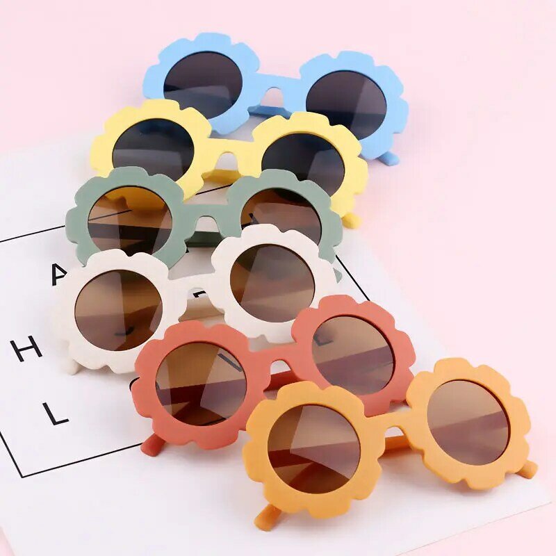 Kacamata Hitam Anak-anak Lucu Bundar Bunga Matahari UV400 untuk Anak Laki-laki Perempuan Balita Kacamata Hitam Bayi Cantik Anak-anak Oculos De Sol