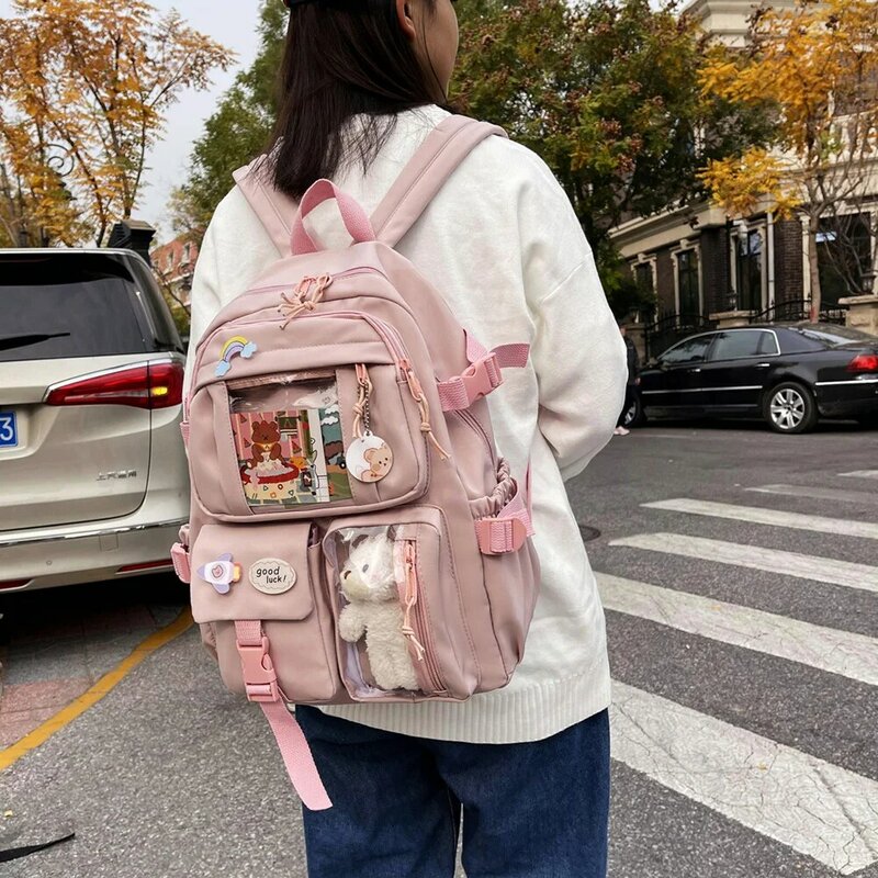 Bonito feminino mochilas de grande capacidade mochila impermeável multi-bolso mochila de escola de náilon para estudantes meninas kawaii
