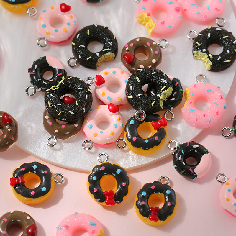 10pcs/lot Mixed Cute Donuts Charms Resin Pendants DIY Necklace Earrings for Jewelry Making Accessories