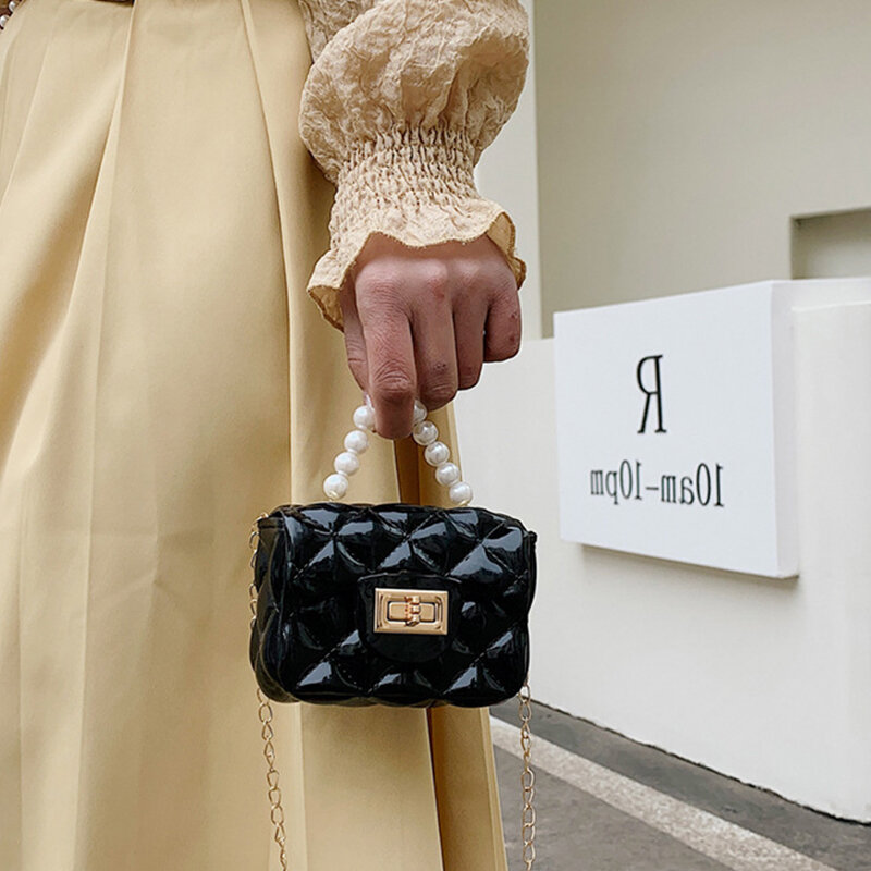 Simpatica borsa in gelatina da donna borse a tracolla colorate con manico a catena di perle borsa a tracolla piccola da donna con Design di marca