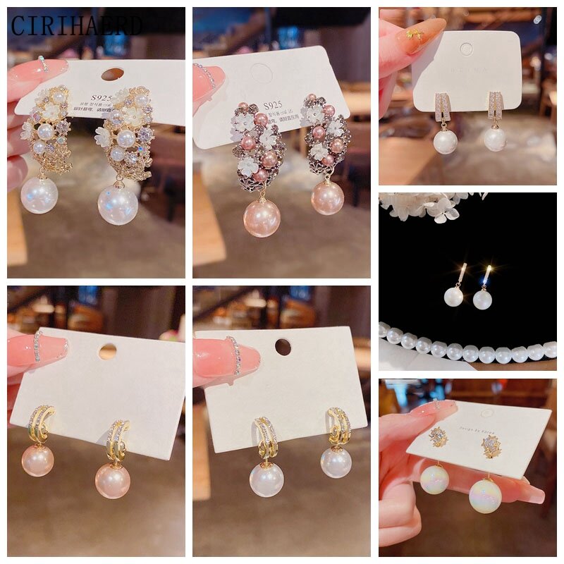 Nuovi 5 modelli di gioielli da donna di lusso orecchini a bottone moda coreana 925 argento ago cristallo zircone perla orecchini pendenti regalo del partito