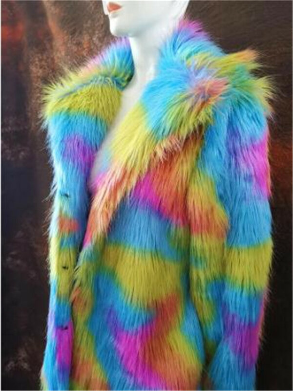 Новинка, женская верхняя одежда из искусственного меха, длинное женское пальто смешанных цветов на зиму и осень, цветное пальто из искусств...