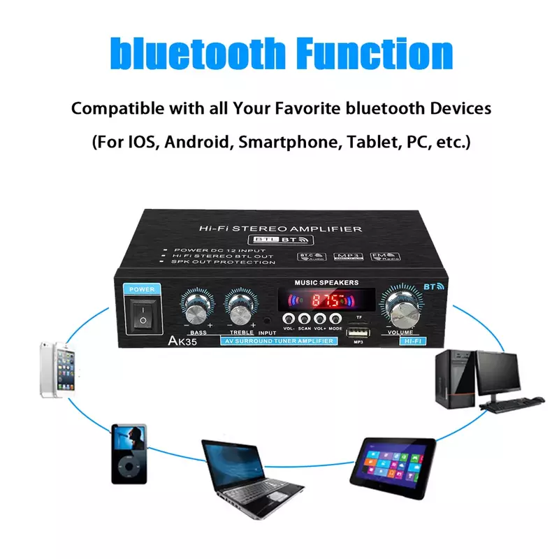 2022NEW 800W Nhà Xe Khuếch Đại Âm Thanh Bluetooth 5.0 Âm Thanh Vòm FM USB Điều Khiển Từ Xa Mini Stereo HIFI Kỹ Thuật Số amplifi