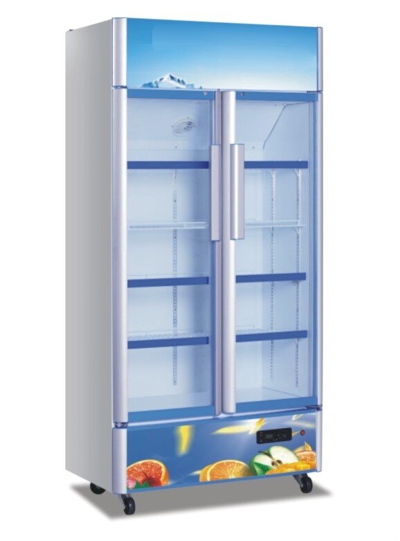 Supermarket Commercial Vertical Glass Door Drinks Beverage Display Freezer