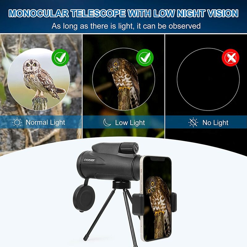 Telescopio monoculare con visione notturna bassa per bambini adulti, monocolo Mini Zoom 12X50 ad alta potenza, regali per la caccia agli uccelli