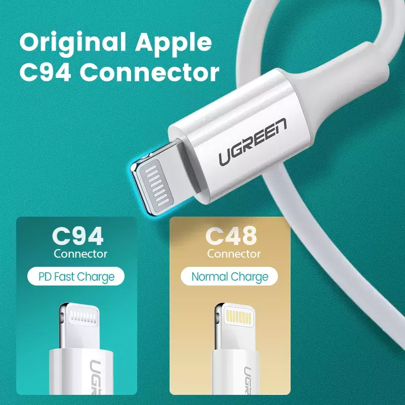 Câble USB type-c U-G-REEN PD 20W pour recharge rapide, cordon de chargeur usb-c pour iPhone 13/12/Pro/Max, MacBook