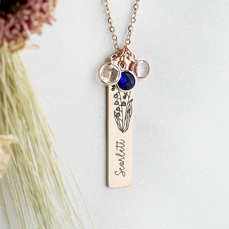 Birthday Flower Necklace Flower Birthstone Name Necklace Gifts for Her Birthday Gifts Mother's Day Gifts Floral Jewelry Personal