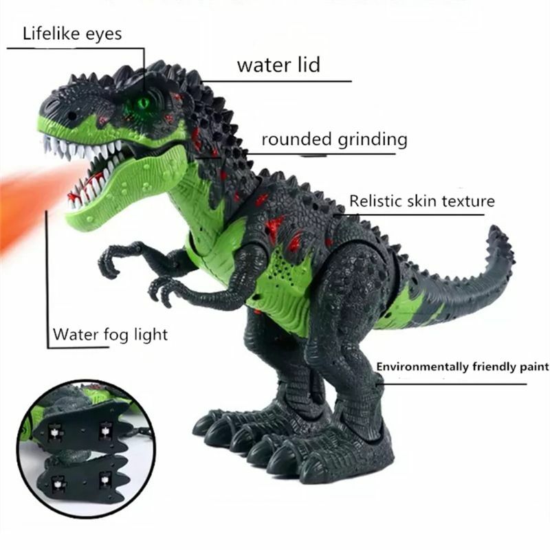 Simulated Flame Spray Tyrannosaurus T-Rex Dinosaur Toy Kids Walking Dinosaur Water Spray Red Light & Realistic Sounds
