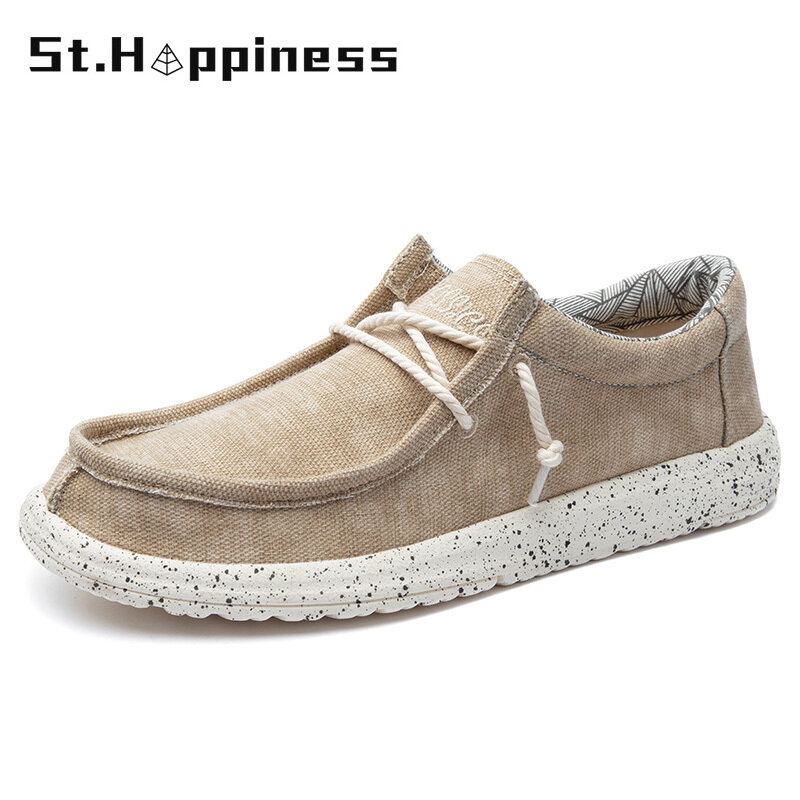 2021 New Summer Men's Canvas Shoes Fashion Casual Soft Breathable Beach Shoes Lightweight Slip-On Driving Loafers Big Size 48