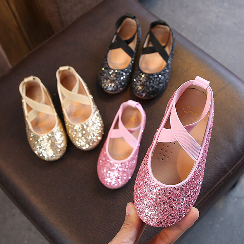 Meninas ballet flats bebê dança festa meninas sapatos glitter crianças sapatos de ouro bling princesa sapatos 3-12 anos crianças sapatos