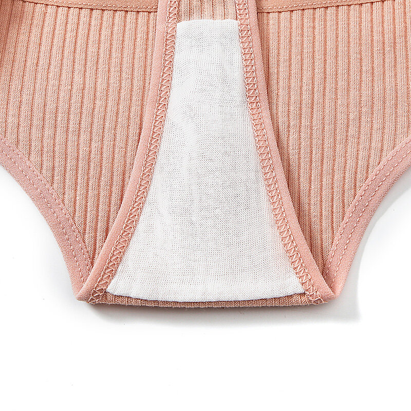 Calcinha feminina sem costura com nervuras cintura baixa cueca confortável algodão g-strings cor sólida lingerie feminina