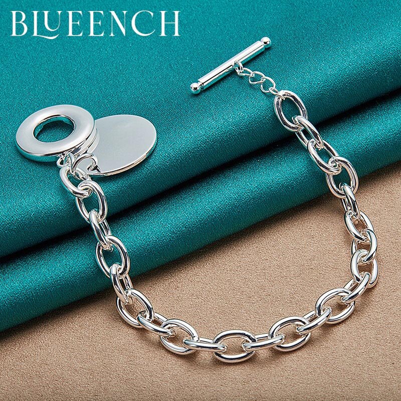 Blueench-pulsera con colgante redondo de Plata de Ley 925 para mujer, joyería informal para fiesta, moda
