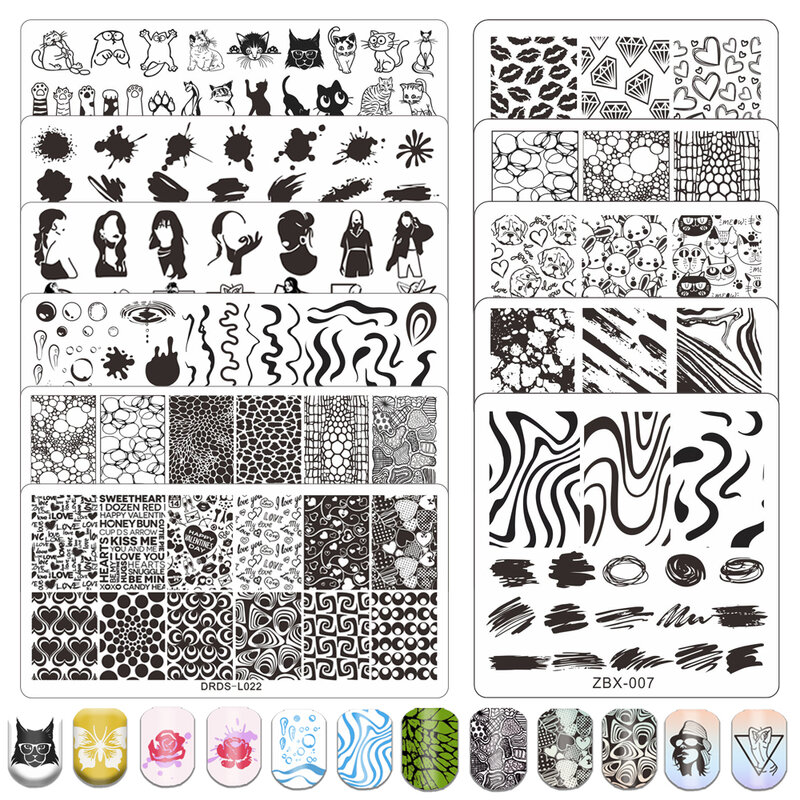 New Graffiti Ripple Nail Stamping Plate Flower Leaf Butterfly Template Cat Nail Plate Stencil Face Printing Stainless Steel Tool
