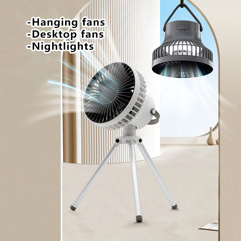 Portable Camping Fan Rechargeable Multifunctional Mini USB Ceiling Fan Outdoor LED Lighting Tripod Stand Desktop Hand Fan