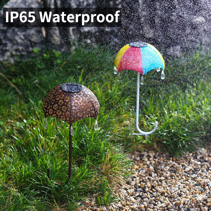 Солнечные садовые светильники в форме зонтика, железная искусственная кожа, наружные водонепроницаемые напольные светильники для дорожек,...