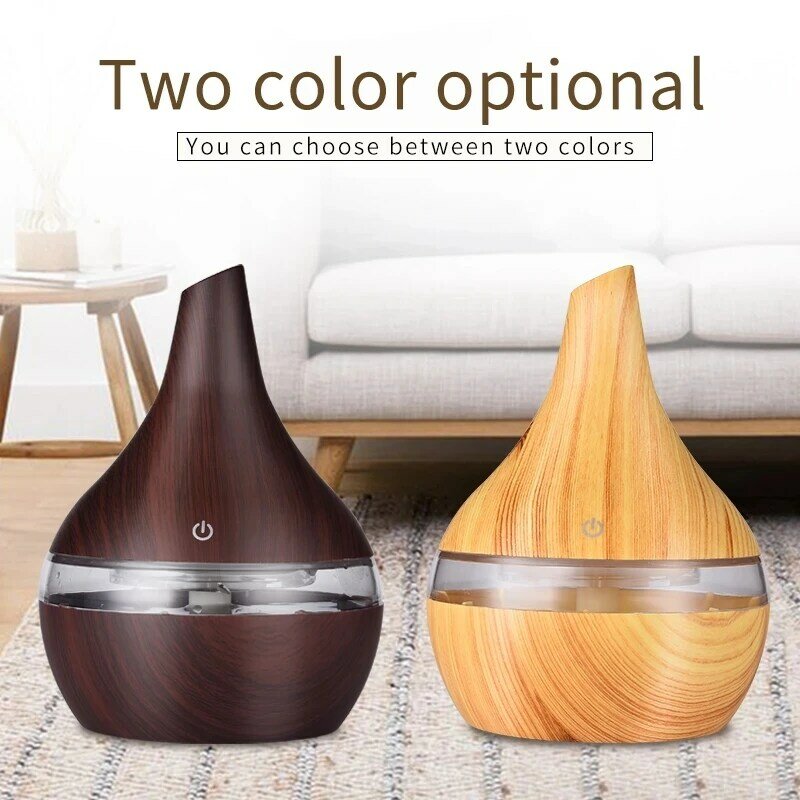 EZSOZO 300MLUSB Humidifier Ultrasonic Essential Oil Cold Single Nozzle Household Colorful Wood Grain Air Purifier Aroma Diffuser
