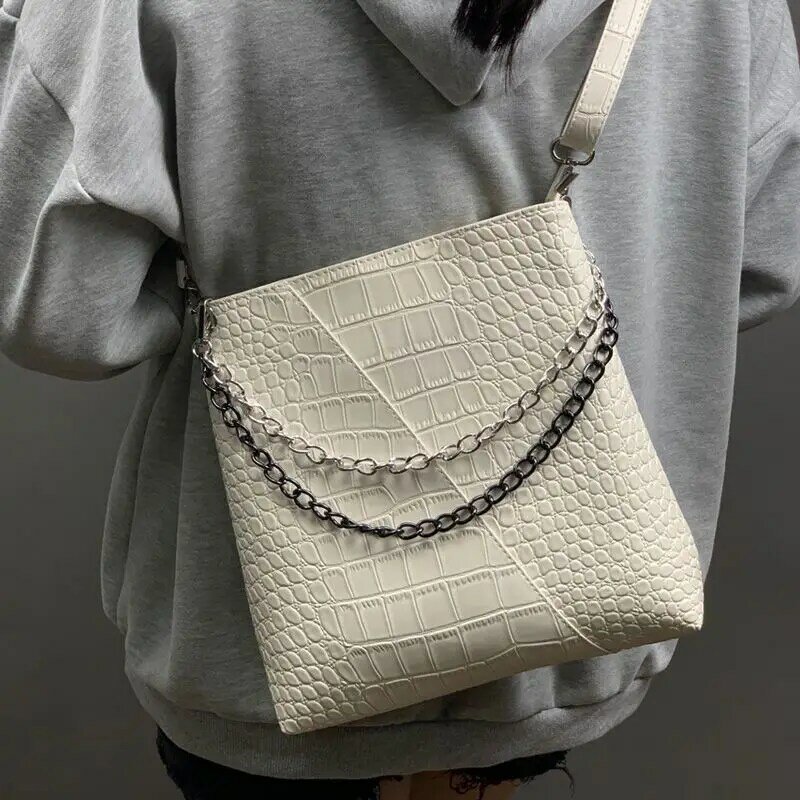 Xiuya – sac à bandoulière décontracté pour femmes, nouvelle mallette solide de grande capacité, fourre-tout avec chaîne, 2021