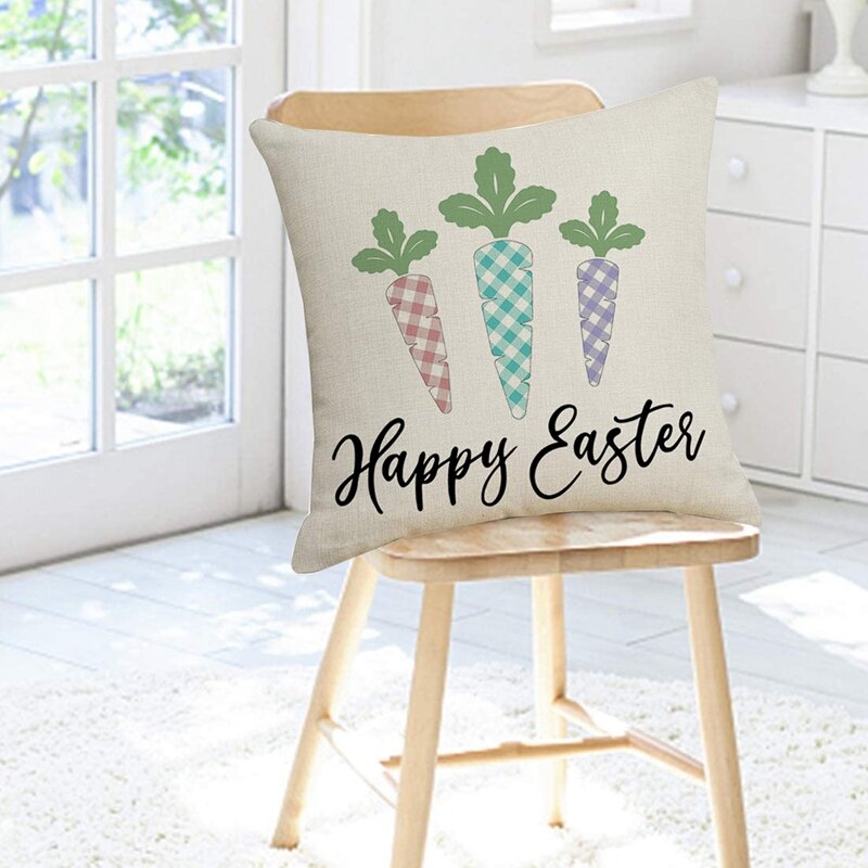 Happy Easter Wortel Sarung Bantal Sofa Lempar Sarung Bantal Dekorasi Ruang Tamu Sarung Bantal untuk Mobil Penutup Bantal 45X45Cm