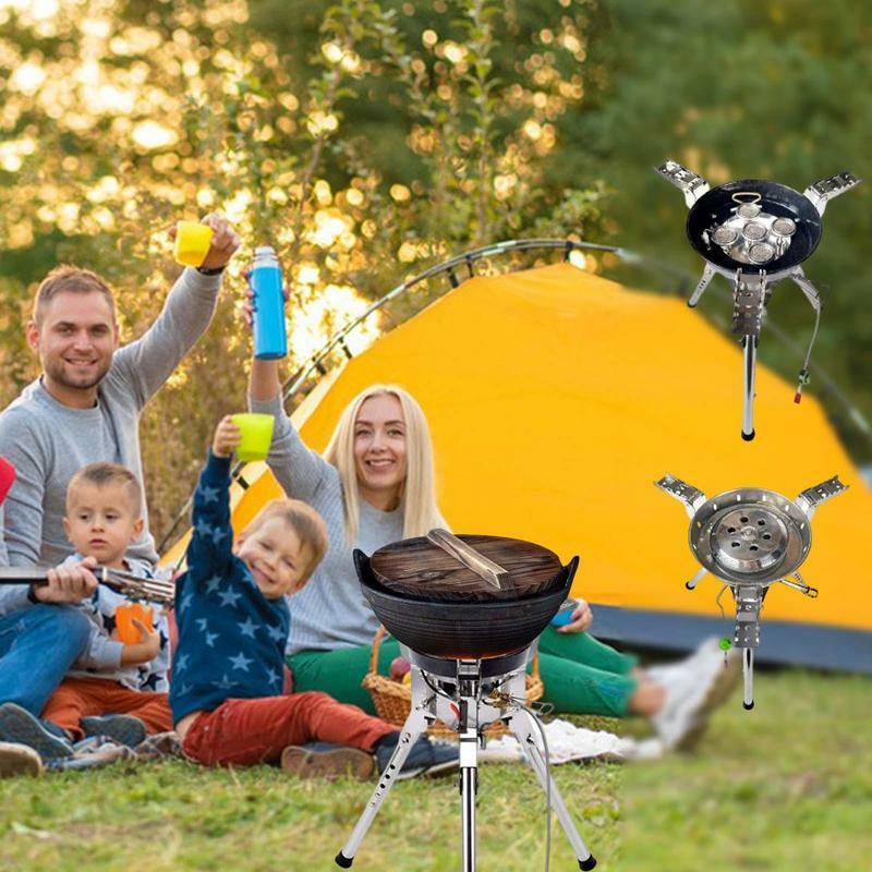 Queimador de acampamento fogão ao ar livre propano fogão queimador universal acessórios de cozinha com suportes e alturas ajustáveis para piquenique