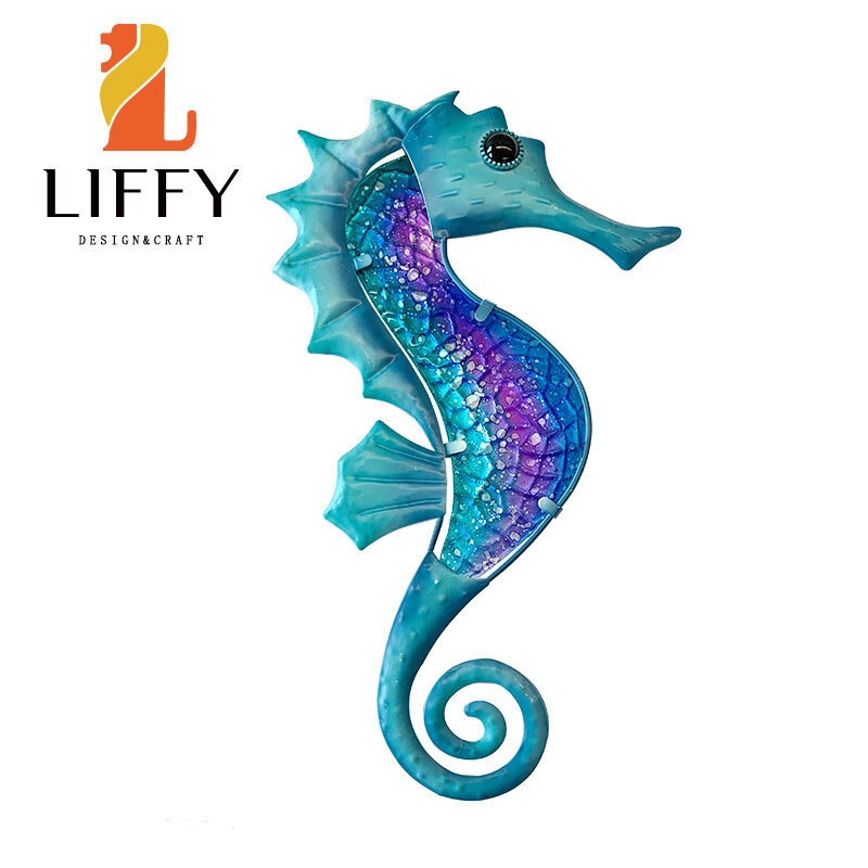 โลหะสีฟ้า Seahorse สำหรับตกแต่งสวนกลางแจ้งประติมากรรมและรูปปั้นขนาดเล็กเครื่องประดับสัตว์ Jardin