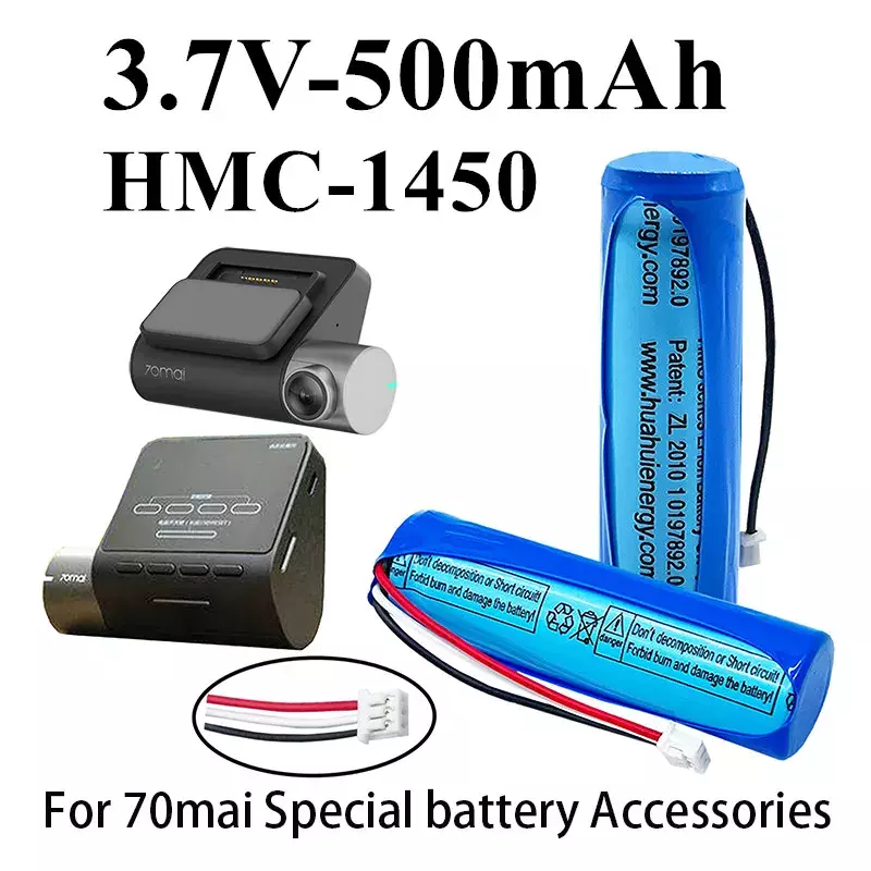 Batería de iones de litio de 3,7 V y 500mAh para 70mai Smart Dash Cam Pro, batería de repuesto Midrive D02 HMC1450, enchufe de 3 cables de 14x50mm + herramientas, nueva