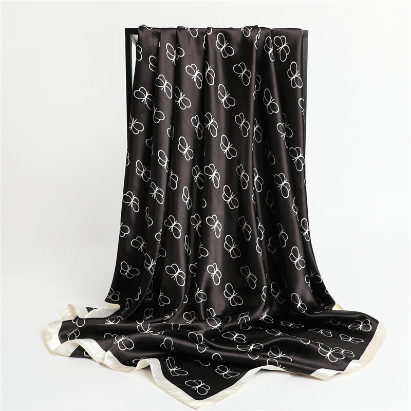 Pañuelo cuadrado de seda satinada para mujer, Bandana Hijab, banda para el pelo de lunares, chales musulmanes, bolsa de moda, diadema, 90x90cm, 2021