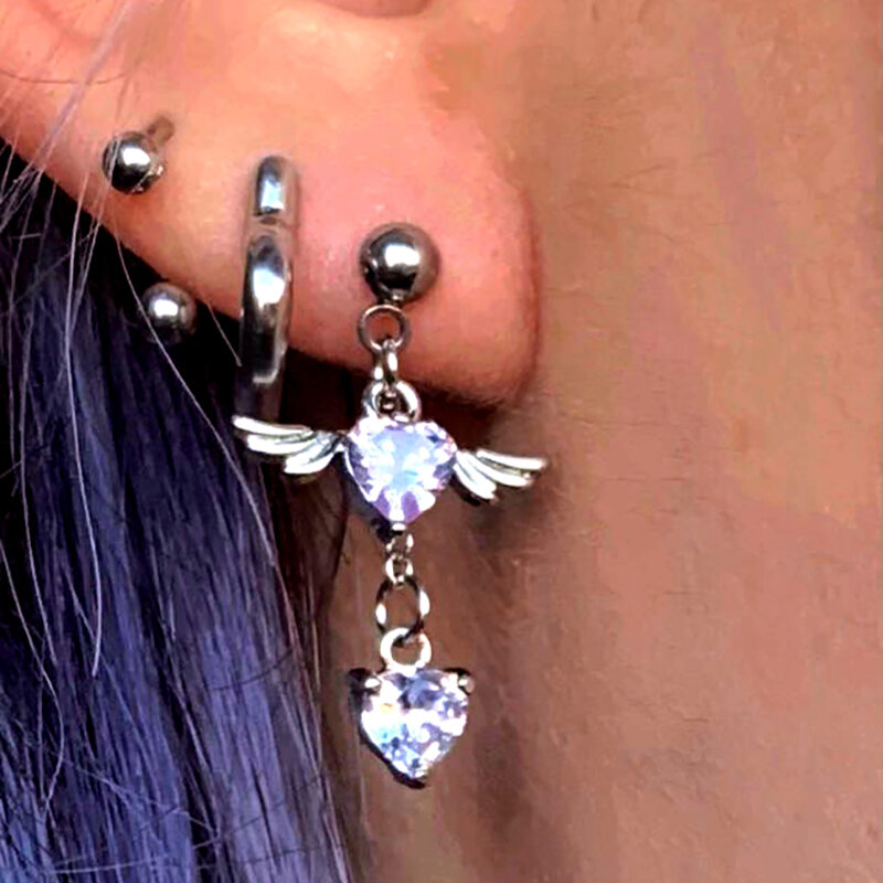 Zircon Pendant Stainless Steel Stud Earrings Helix Piercing Cartilage Stud Tragus Conch Lobe Ears Jewelery Dangle Pierc 16G 20G