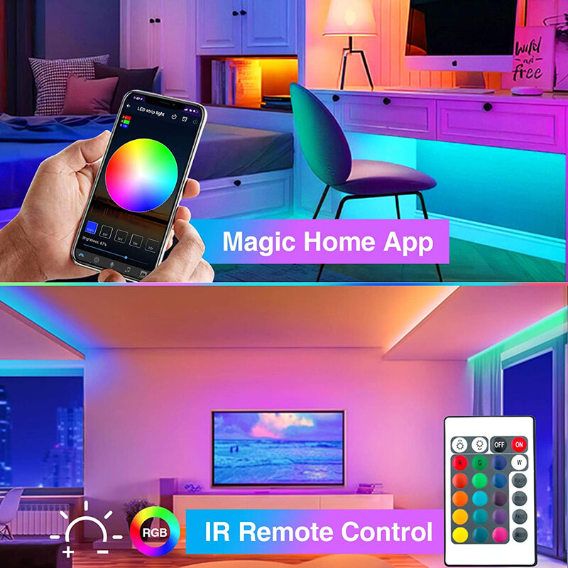 Bluetooth Led Strip RGB Light 5M 10M 20M Fita Lamp Decoration Bedroom Luminous Ribbon Infrared Remote Control 2835 Decor Bulbs