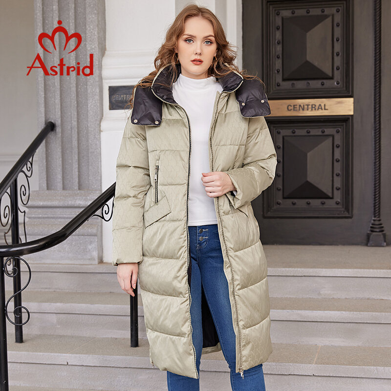 Astrid jaqueta de inverno feminino 2022 casaco longo oversized moda costura com capuz roupas femininas zíper fenda grosso parka feminino