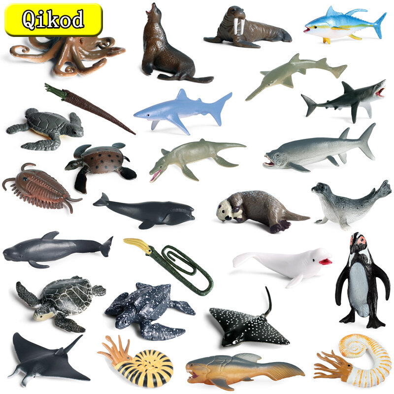 Nowa symulacja Mini prehistoryczne życie morskie Model rekin wieloryb żółwiem morskim Nautilus pcv figurka zabawki edukacyjne dla dzieci prezenty