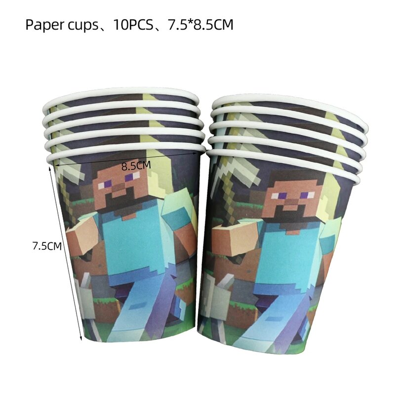 Miner Crafting Pixel Game Birthday Party Decorations Include Paper Cups Plates Balloons Banner Tablecloth for Kids Baby Shower